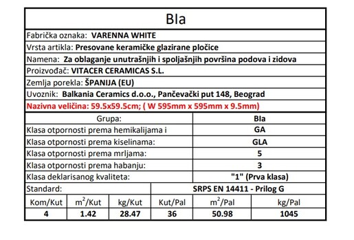 Zidne i podne pločice VARENNA WHITE 59,5x59,5
