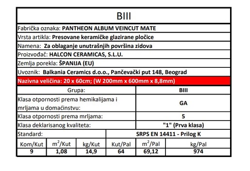 Zidne pločice PANTHEON ALBUM VEINCUT MATE 20x60
