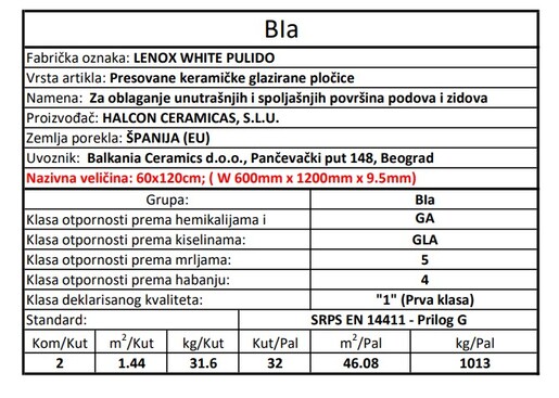 Zidne i podne pločice LENOX WHITE PULIDO 60x120