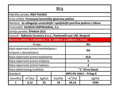 Zidne i podne pločice REEF 120x260