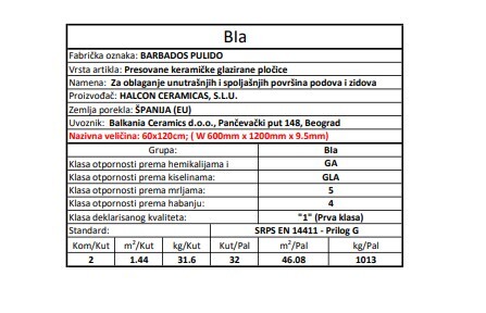 Zidne i podne pločice BARBADOS WHITE PULIDO 60x120