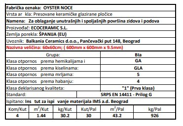 Zidne i podne pločice OYSTER NOCE 60x60