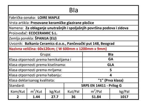 Zidne i podne pločice LOIRE NEW MAPLE 60x120