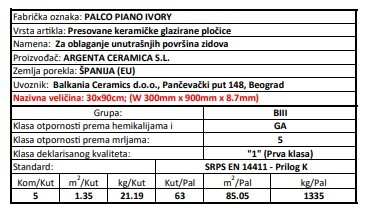 Zidne pločice PALCO PIANO IVORY 30x90