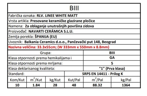 Zidne pločice RLV LINEE WHITE MATE 33,3x55