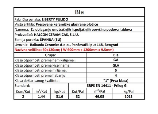 Zidne i podne pločice LIBERTY PULIDO 60x120