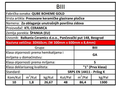 Zidne pločice QUBE BOHEME GOLD 30x60