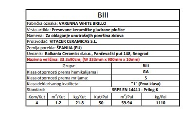Zidne pločice VARENNA WHITE BRILLO 33,3x90
