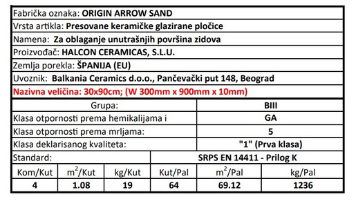 Zidne pločice ORIGIN ARROW SAND 30x90