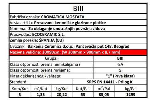 Zidne pločice CROMATICA MOSTAZA 30x90