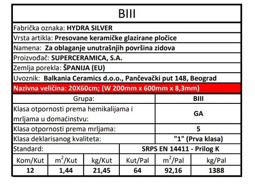 Zidne pločice HYDRA SILVER 20x60
