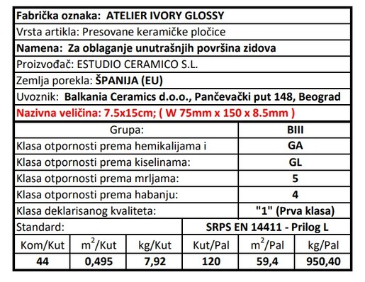 Zidne pločice ATELIER RURAL IVORY HUESO 7,5x15