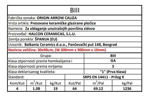 Zidne pločice ORIGIN ARROW CALIZA 30x90