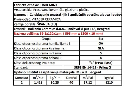 Zidne i podne pločice UNIK MINK 59,5x120