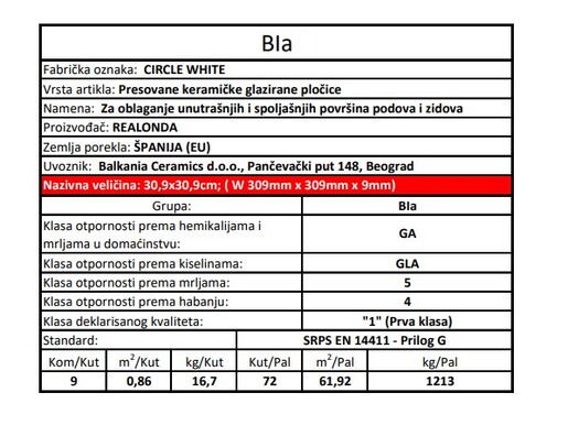 Zidne i podne pločice CIRCLE WHITE 30,9x30,9