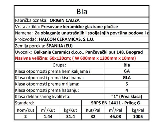 Zidne i podne pločice ORIGIN CALIZA 60x120