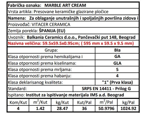 Zidne pločice MARBLE ART CREAM 30x60