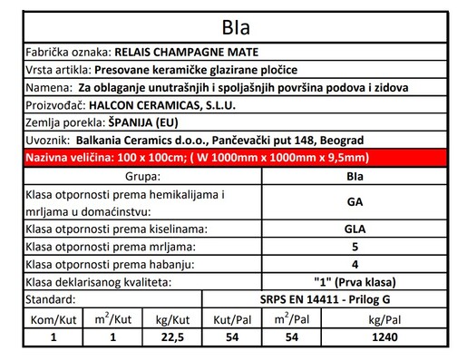 Zidne i podne pločice RELAIS CHAMPAGNE MATE 100x100