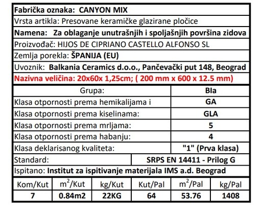Zidne pločice CANYON MIX 20x60