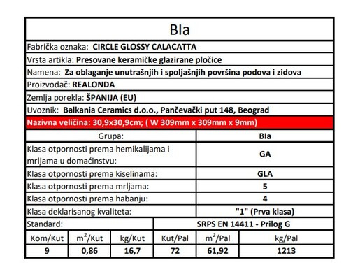 Zidne i podne pločice CIRCLE GLOSSY CALACATTA 30,9x30,9