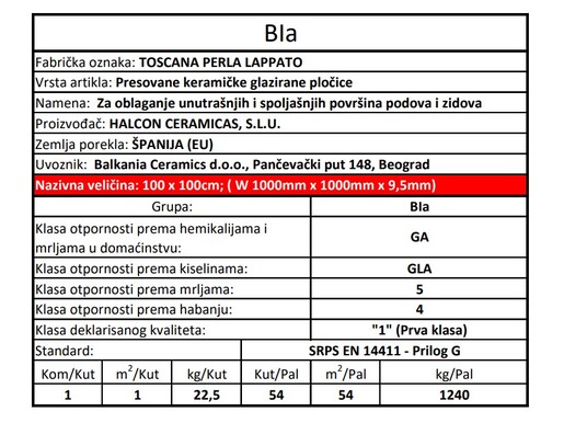Zidne i podne pločice TOSCANA PERLA LAPPATO 100x100