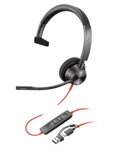 Slušalice sa mikrofonom HP Poly Blackwire 3320 mono usb-c + usb c/a adapter crne