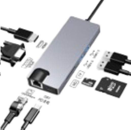 Adapter Stars Solutions USB-C na HDMI/VGA/USB/SD/TF/LAN/PD sivi