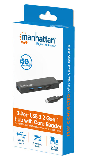 USB-C HUB 3port Manhattan 164948 3.2 G1/5Gbps/CR/Crni