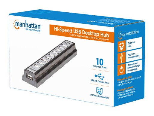 USB HUB 10port Manhattan 161572 2.0/480Mbps/Crni