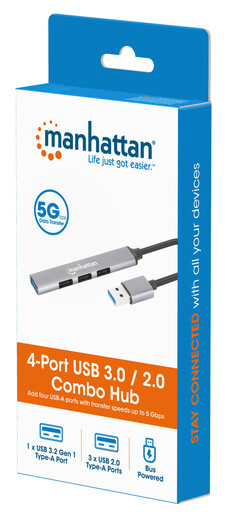 USB HUB 4port Manhattan 168427 3.0/3xUSB 2.0 480Mbps/1xUSB 3.0 5Gbps/sivi