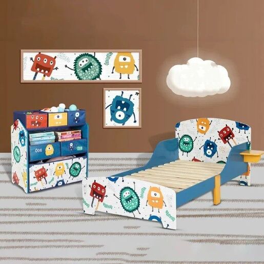 KINDER HOME Dečiji drveni krevet sa zaštitom šareni