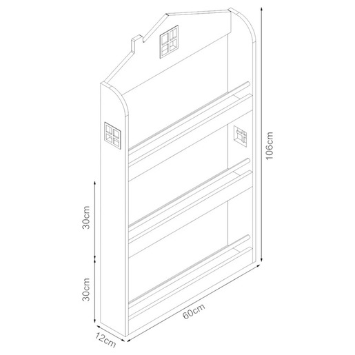 KINDER HOME Dečija polica za knjige i igračke – Kuća, 3 police, drvo