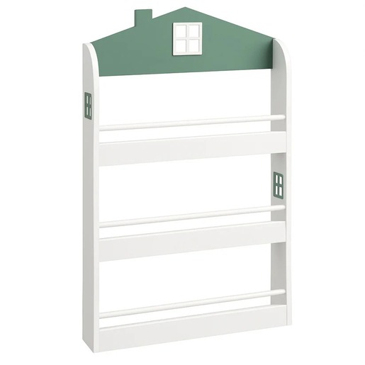 KINDER HOME Dečija polica za knjige i igračke – Kuća, 3 police, drvo