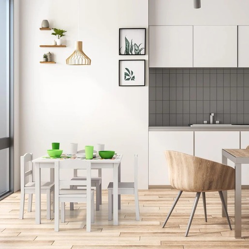 KINDER HOME Dečiji sto sa 4 stolice, drveni set za igru i učenje, beli
