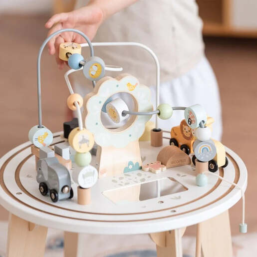 KINDER HOME Dečiji drveni edukativni sto sa lavirintom i perlama