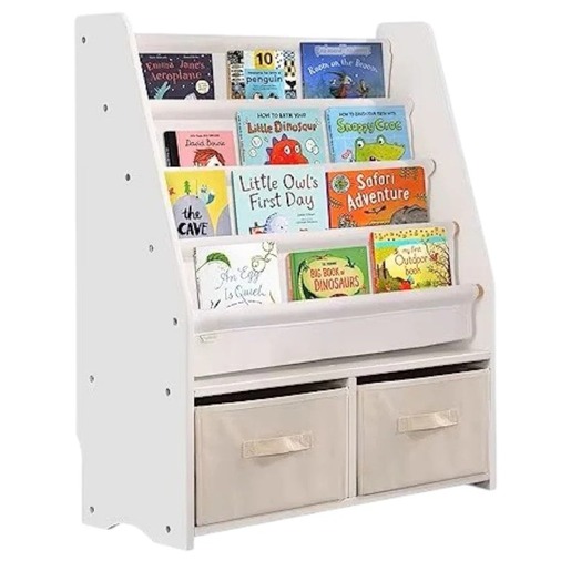 KINDER HOME Dečiji drveni organizator 2 u 1, polica za knjige i kutije za odlaganje igračaka