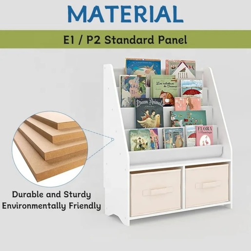 KINDER HOME Dečiji drveni organizator 2 u 1, polica za knjige i kutije za odlaganje igračaka