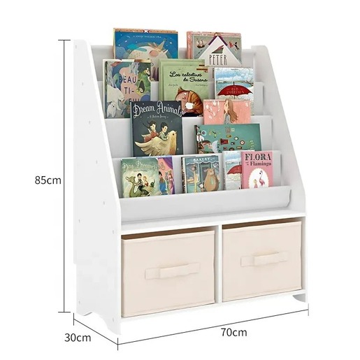 KINDER HOME Dečiji drveni organizator 2 u 1, polica za knjige i kutije za odlaganje igračaka
