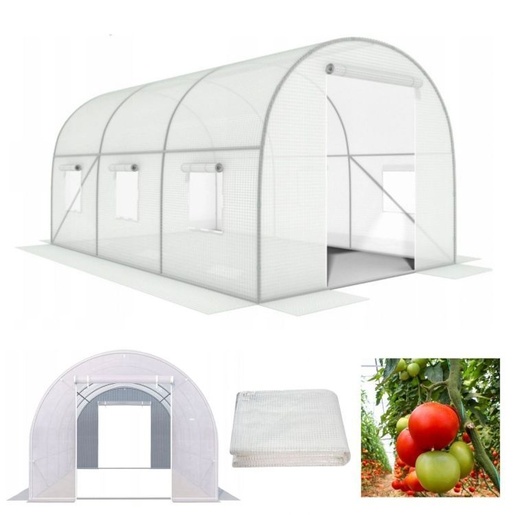 ModernHome Plastenik tunnel, 3x2x2 m, multi-season, metalni ram, bela folija, 2 ulaza G-524