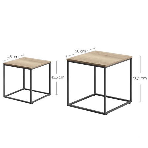 OSKAR Kvadratni sto za kafu, 2 komada -sonoma oak / black nogare 2820_1