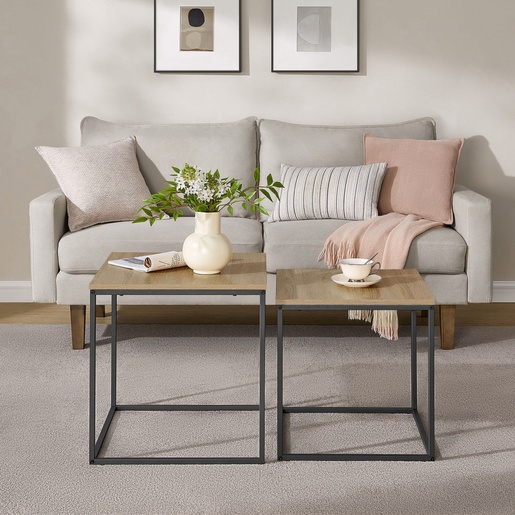 OSKAR Kvadratni sto za kafu, 2 komada -sonoma oak / black nogare 2820_1