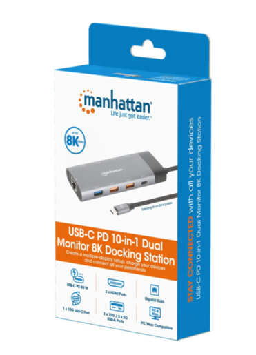 Docking station Manhattan 130714 10in1 USB-C - 2xHDMI/5xUSB/LAN/PD 100W