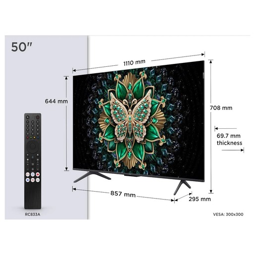 TCL MiniLED TV 50" 50C6K, 4K Ultra HD, Smart TV, QLED, AiPQ Pro, NRR 144Hz, Dolby Atmos, Ultra Slim Dizajn