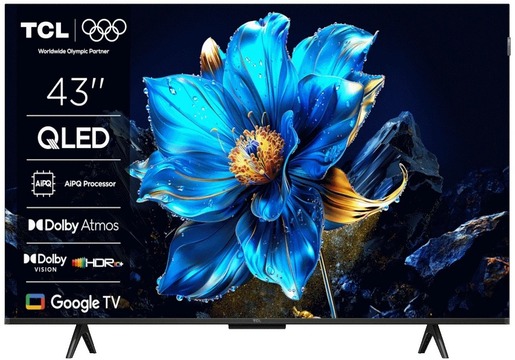 TCL QLED TV 43" 43P7K, 4K Ultra HD, Smart TV, Google TV, AiPQ Procesor, Game Master, HVA Panel, Dolby Vision