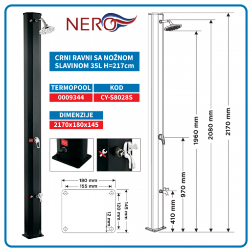Nero Solarni tuš šestougaoni PVC 35L, H=217cm 9344