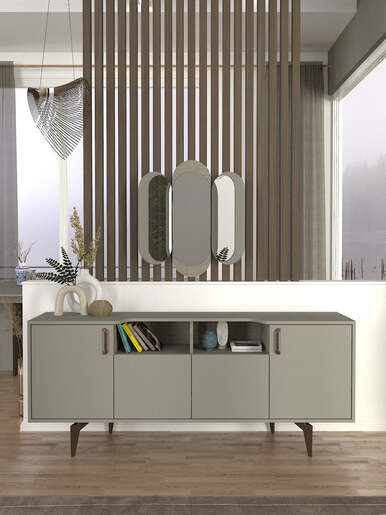 Roi zidno ogledalo sivo-textile