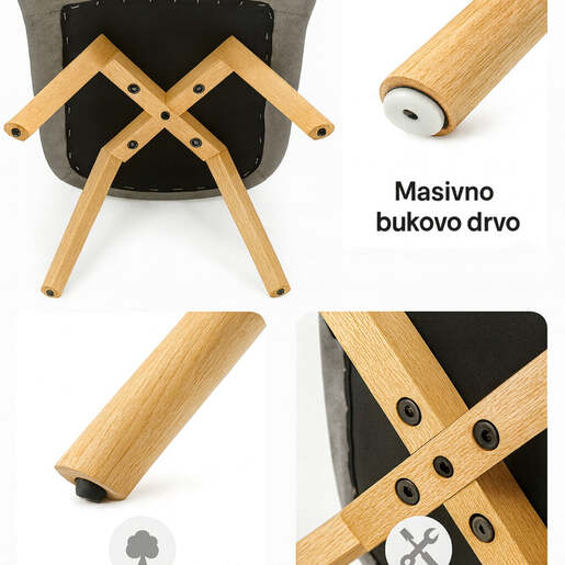 Trpezarijska stolica Linea wood siva c-413