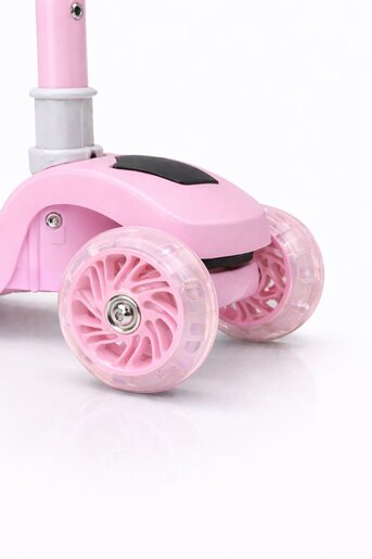 Roze sklopivi dečiji trotinet sa svetlećim točkovima i podesivom visinom