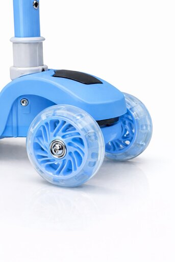 Plavi sklopivi dečiji trotinet sa svetlećim točkovima i podesivom visinom