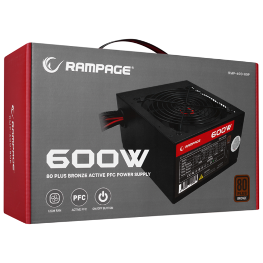 Napajanje 600W Rampage RMP-600-80P, 80Plus Bronze 12cm fan APFC